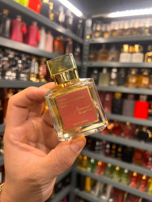 a person holding a bottle of perfume in a store